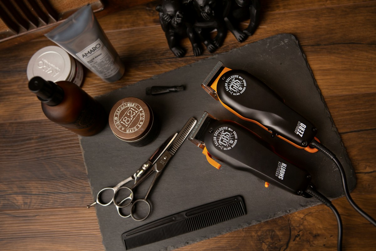 Professional barber tools arranged for a grooming session